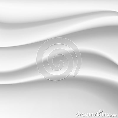 Wavy Silk Abstract Background Vector. White Satin Silky Cloth Fabric Textile Drape With Crease Wavy Folds. Vector Illustration