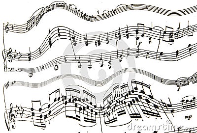 Treble and bass clef with melody notes on white background Stock Photo