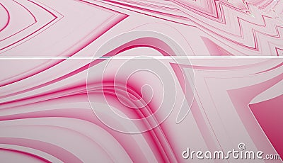 Wavy stripes pink-white abstract drawing, 3d rendering Stock Photo