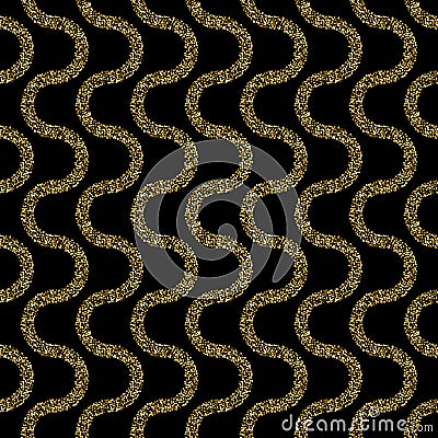 Wavy vector seamless pattern, geometric abstract background of black and gold color. Modern simple wave line ornament Vector Illustration