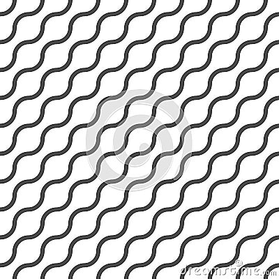 Wavy vector seamless pattern, geometric abstract background of black and white color. Modern simple wave line ornament Vector Illustration