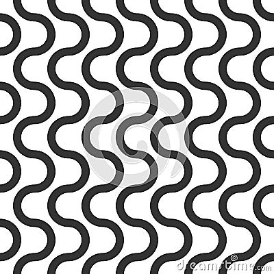 Wavy vector seamless pattern, geometric abstract background of black and white color. Modern simple wave line ornament Vector Illustration