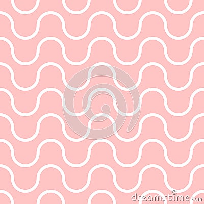 Wavy vector seamless pattern, geometric abstract background of pink and white color. Modern simple wave line ornament Vector Illustration