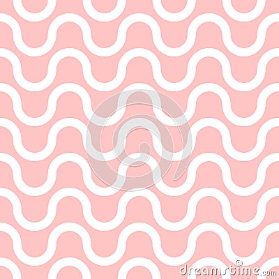 Wavy vector seamless pattern, geometric abstract background of pink and white color. Modern simple wave line ornament Vector Illustration