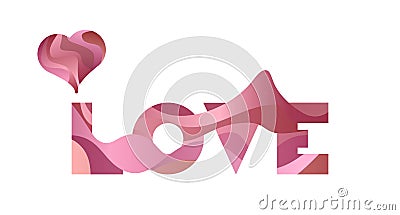 Wavy vector sign, the word LOVE with heart on white background. Design element for Happy Valentines Day Vector Illustration