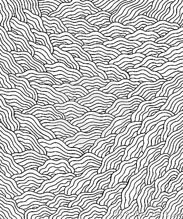 Wavy waves pattern - coloring page for adults. Doodle ink artwork. Vector illustration Vector Illustration