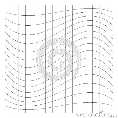 Wavy, waving thin lines. Camber, crook, squeeze stretch distortion on grid, mesh. Billow deformation on array of intersecting Vector Illustration