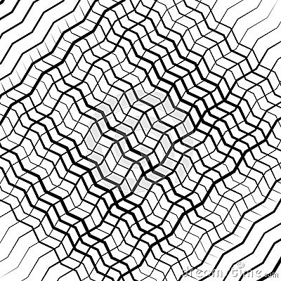 Wavy, waving, zigzag lines crosshatch grid, mesh pattern. Abstract curvy criss-cross lines texture. Tangle wrinkle stripes. Vector Illustration