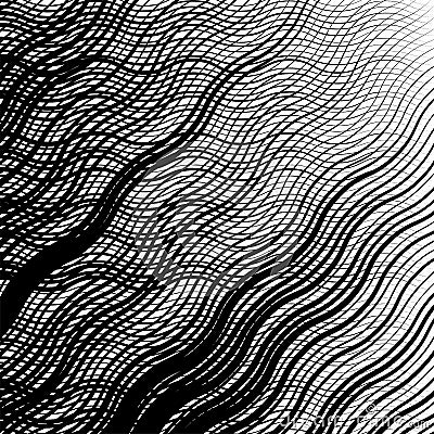 Wavy, waving, zigzag lines crosshatch grid, mesh pattern. Abstract curvy criss-cross lines texture. Tangle wrinkle stripes. Vector Illustration