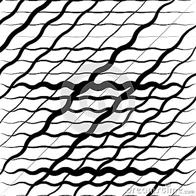 Wavy, waving, zigzag lines crosshatch grid, mesh pattern. Abstract curvy criss-cross lines texture. Tangle wrinkle stripes. Vector Illustration
