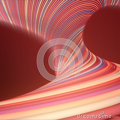 Wavy wires digital illustration of striped pattern. Twisted multicolored lines with depth of field. 3d rendering Cartoon Illustration