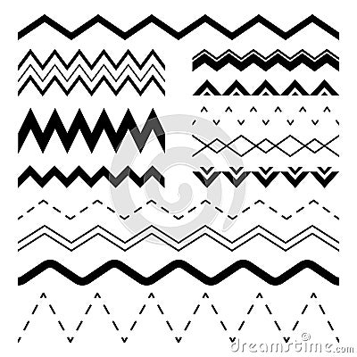 Wavy zigzag. Wiggle jagged waves, parallel sinus line wave border and sine zigzags frame vector seamless illustration Vector Illustration