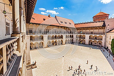 Wawel Castle, Cracow, Poland. The tiered arcades of renaissance courtyard. Editorial Stock Photo