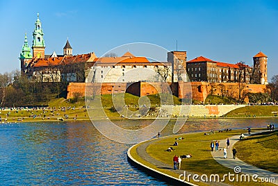 Wawel castle and Vistula boulevards, Cracow,Poland Stock Photo