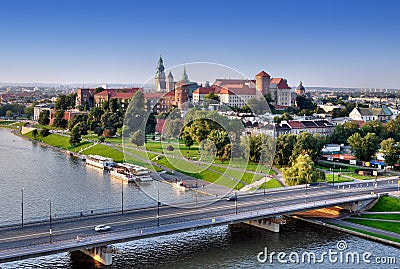 Wawel Zamek Castle, Vistula river in Krakow, Polan Stock Photo