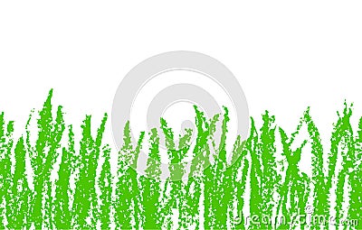 Wax crayon hand drawn green grass isolated on white. Seamless kid`s drawn background banner. Vector Illustration