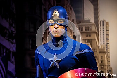 Wax figure of Chris Evans as Captain America in Madame Tussauds Wax museum in Amsterdam, Netherlands Editorial Stock Photo