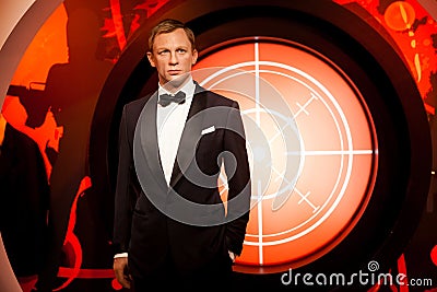 Wax figure of Daniel Craig as James Bond 007 agent in Madame Tussauds Wax museum in Amsterdam, Netherlands Editorial Stock Photo