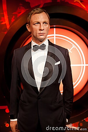 Wax figure of Daniel Craig as James Bond 007 agent in Madame Tussauds Wax museum in Amsterdam, Netherlands Editorial Stock Photo