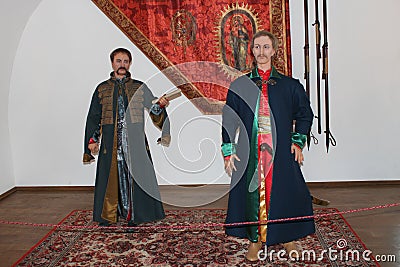 Wax figures of Ivan Mazepa and Pylyp Orlyk Ukrainian hetmans in museum of Baturyn Editorial Stock Photo