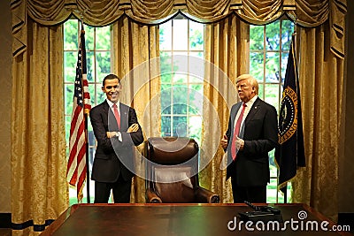 Wax statues of barack obama and donald trump at madame tussauds in hong kong Editorial Stock Photo