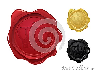 Wax seal with crown stamp Vector Illustration