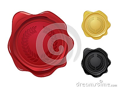 Wax seal with laurel wreath stamp Vector Illustration