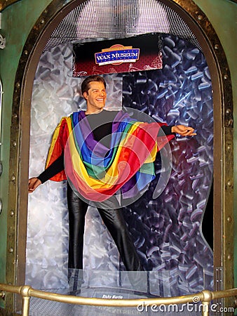 Wax Statue of Ricky Martin wearing a Pride flag at Madame Tussauds San Francisco Editorial Stock Photo