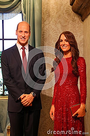 Wax statues of william, prince of wales and catherine, princess of wales Editorial Stock Photo