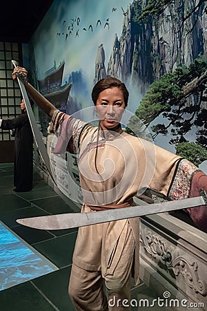 Wax works madame tussauds figurine,Michelle Yeoh indoors famous character chinese hongkong Editorial Stock Photo
