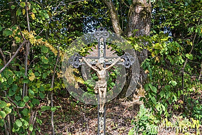 Way cross in the Bavarian Forest near Grafenau, Germany Stock Photo
