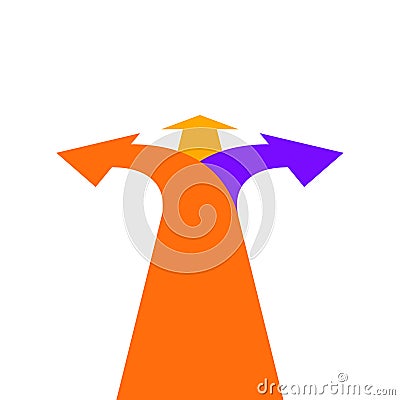 3 way decision opportunity option arrow. Three way direction vector path choice sign. Vector Illustration