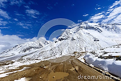 The way forward snow mountai Stock Photo