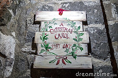 Way indication for Santa Claus home, Christmas Market in Limatola, Caserta, Italy Stock Photo