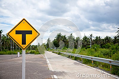 3-Way Intersection sign.Three separate signs .Traffic Signs Stock Photo