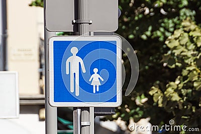 Way for pedestrians - father with child ,sign Stock Photo