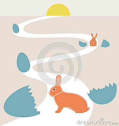 Way of rabbits hatched from the egg to the sun Vector Illustration