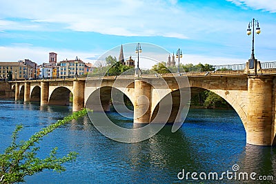 Way of Saint James in Logrono bridge Ebro river Stock Photo