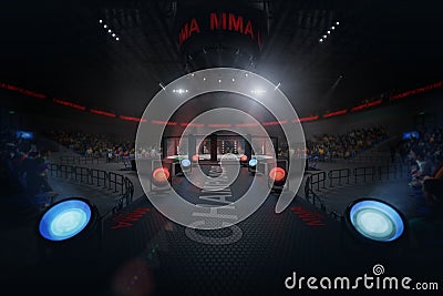 Way to mma arena on crowded stadium under lights Stock Photo