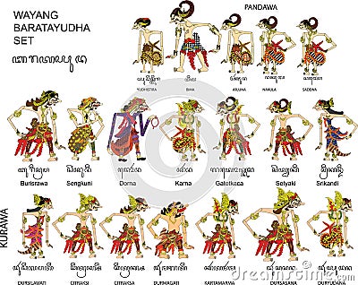 Wayang Baratayuda Set of Mahabharata,Character, Indonesian Traditional Shadow Puppet - Vector Illustration Vector Illustration