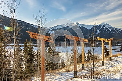 Wayfinding Signs in Banff National Park Canada Stock Photo