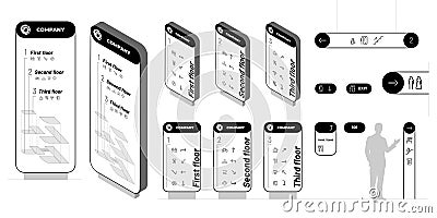 Wayfinding system signage mockup set. Exterior and interior way finding design templates. Mall navigation mock up Vector Illustration