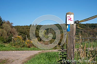 Waymark of Rhine Castle Trail close to Remagen, Germany Editorial Stock Photo