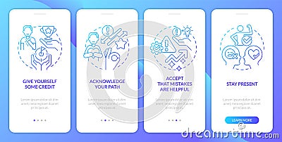 Ways to deal with imposter syndrome blue gradient onboarding mobile app screen Vector Illustration