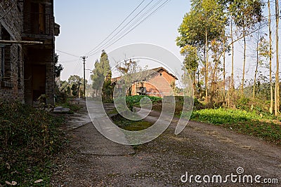 Wayside dilapidated dwelling buildings in deserted factory of 1970s Stock Photo