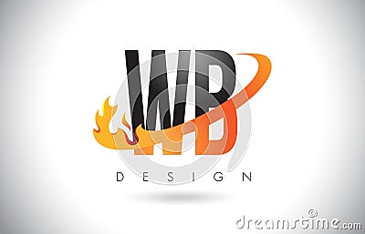 WB W B Letter Logo with Fire Flames Design and Orange Swoosh. Vector Illustration