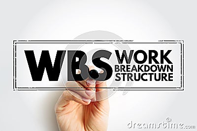 WBS Work Breakdown Structure - deliverable-oriented breakdown of a project into smaller components, acronym text stamp Stock Photo