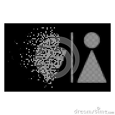 Bright Disintegrating Dot Halftone WC Persons Icon Vector Illustration