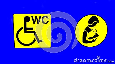 WC. public toilet. disabled. baby changing room. sign Stock Photo