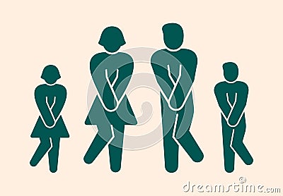 Wc restroom bathroom icon template. Male female family toilet indicating sign symbol. Funny green people isolated on light Vector Illustration